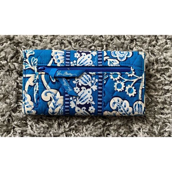 VERA BRADLEY Blue Lagoon Wave TRI FOLD CHECKBOOK Wallet QUILTED - Picture 2 of 5